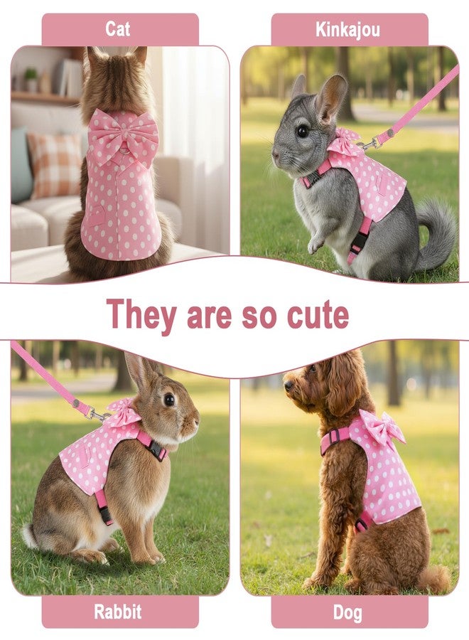 BOHUIZ Rabbit Harness and Leash Set, Pink Polka Dot Bunny Suit, Cute Easter Bunny Clothes with Cute Bow for Outdoor Training Camping Walking Escape Proof Pink(M) - Image 4